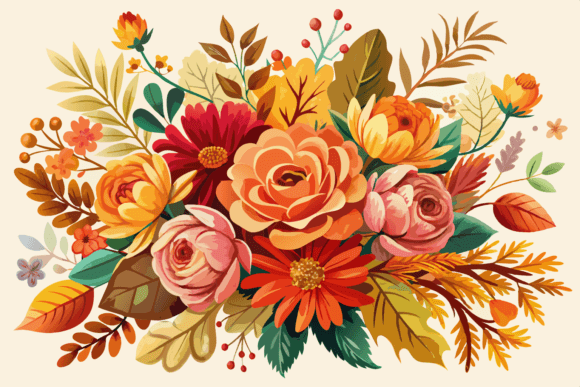 Autumn Flower Bouquet Watercolor Clipart