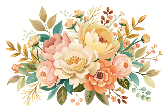 Beige Watercolor Flower Bouquet Clipart