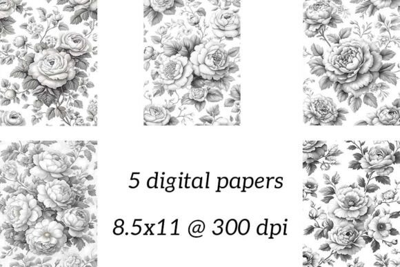 Black and White Floral Digital Paper