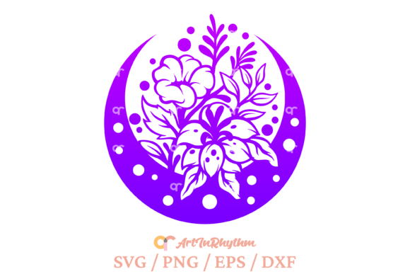 Celestial Floral Moon Svg, Mystical Moon