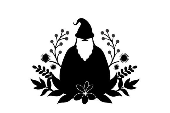 Christmas Floral Santa Black Silhouette