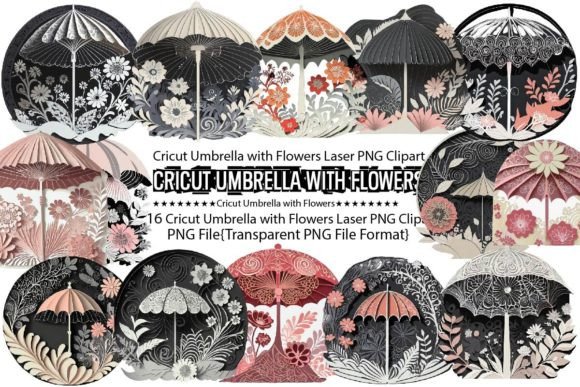 Cricut Umbrella with Flowers Laser PNG