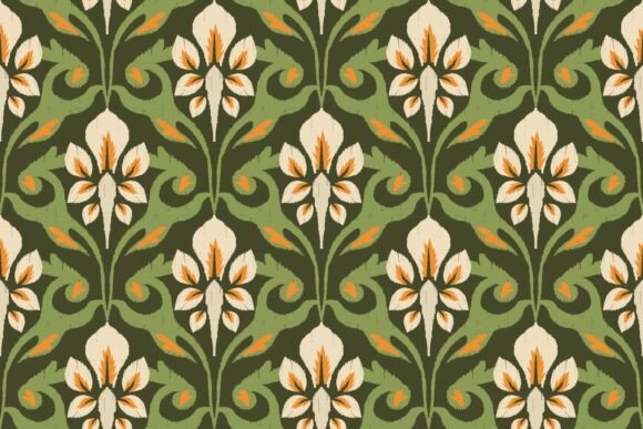 Green Ikat Floral Damask Pattern