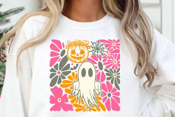 Retro Boho Floral Fall Pink Ghost PNG