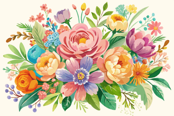 Spring Flower Bouquet Watercolor Clipart