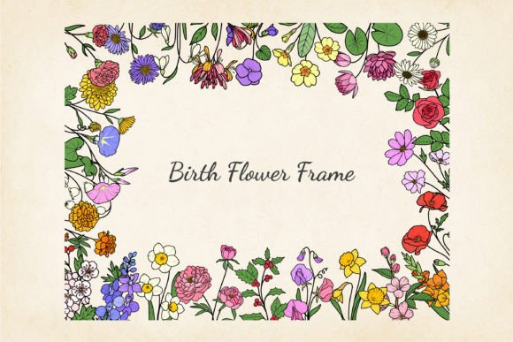 SVG Birth Flower Floral Frame, Vector