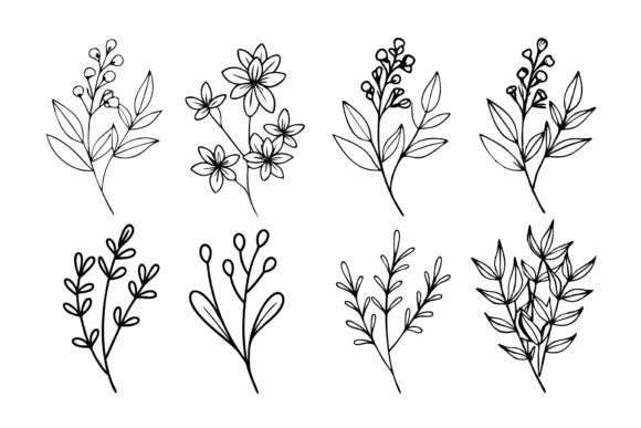 SVG Hand-draw Wildflowers Floral Branch