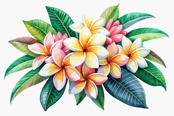 Watercolor Frangipani Flower Arrangement