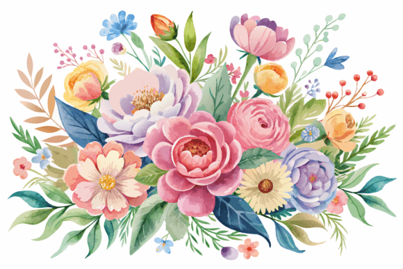 Watercolor Pastel Flower Bouquet Clipart