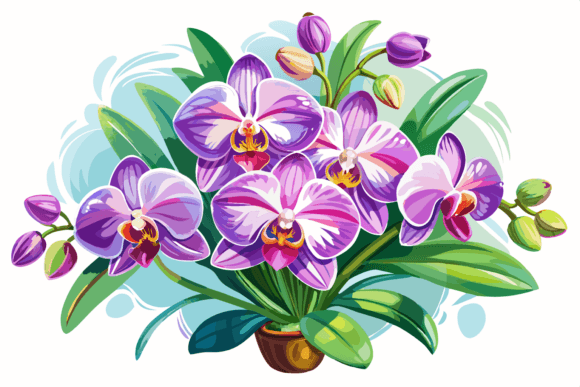 Watercolor Purple Orchid Flower Clipart