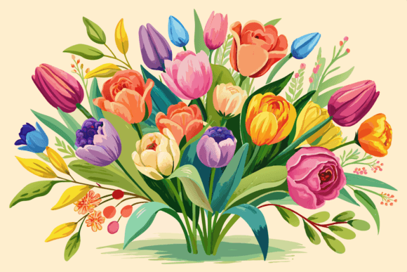 Watercolor Tulip Flower Bouquet Clipart