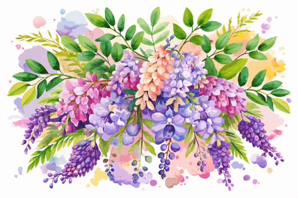 Wisteria Flower Bouquet Soft Watercolor